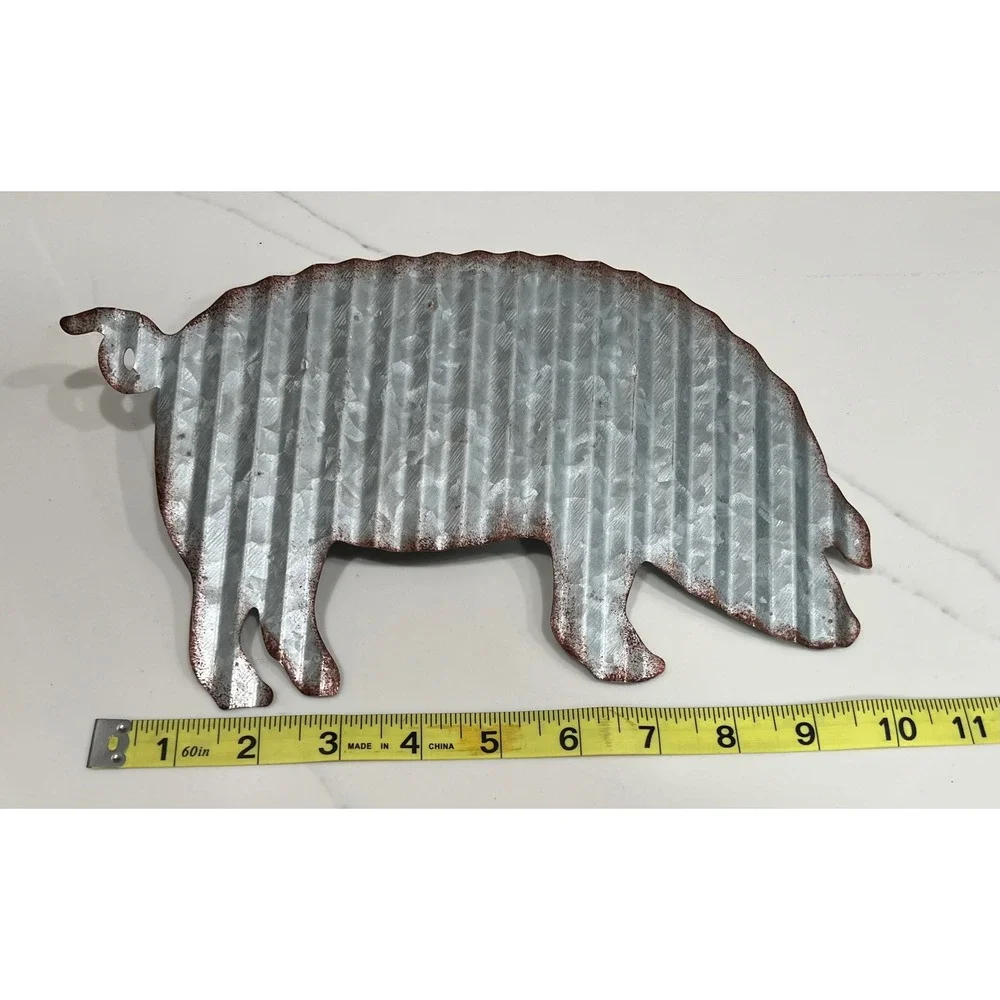 Rustic Corrugated Galvanized Metal Pig Wall Decor Farmhouse Country Sign 10.5in